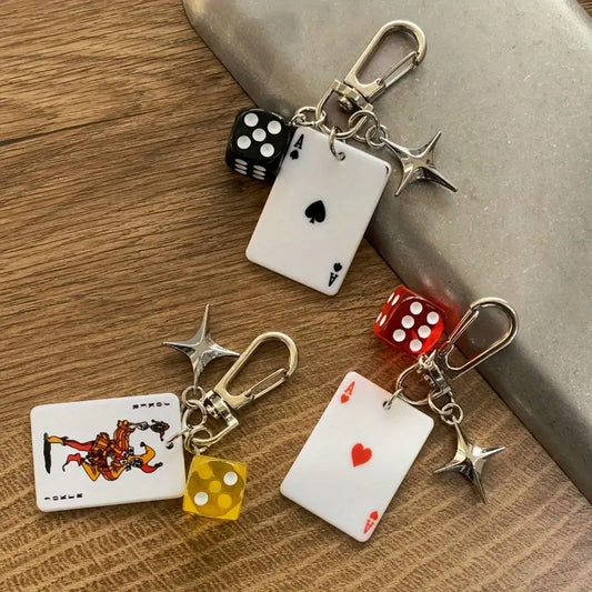 Red Heart A Keychain with star & dice charms