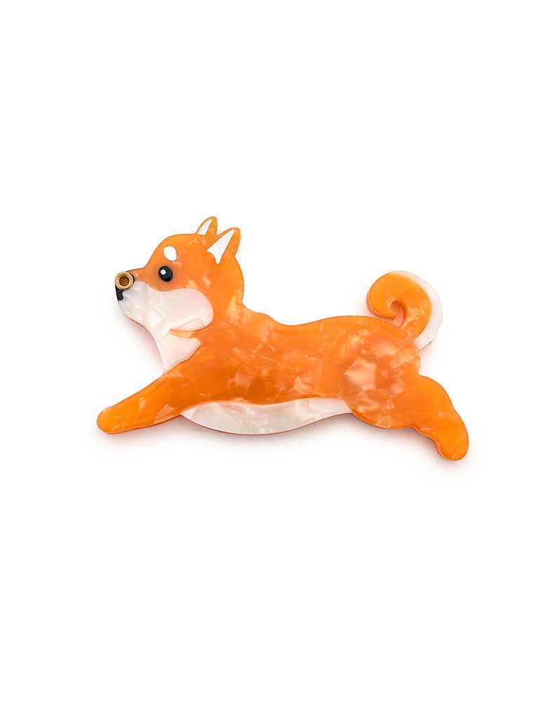 Swing-Hinge Folding Compact Mirror - Dog - Orange & White
