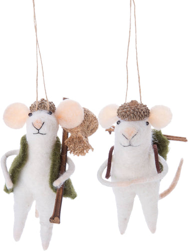 Felt Mouse Ornament: Felt Hiking Mice with felt back pack or a vest - Front & Company: Gift Store