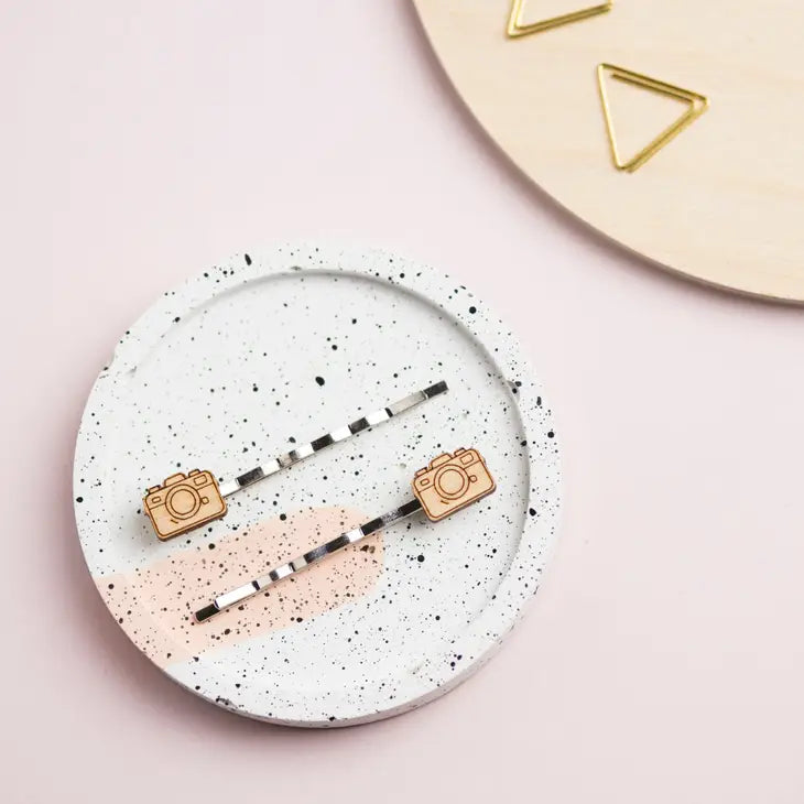 Wooden Camera Hair Slides