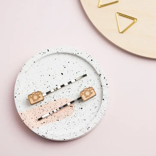 Wooden Camera Hair Slides