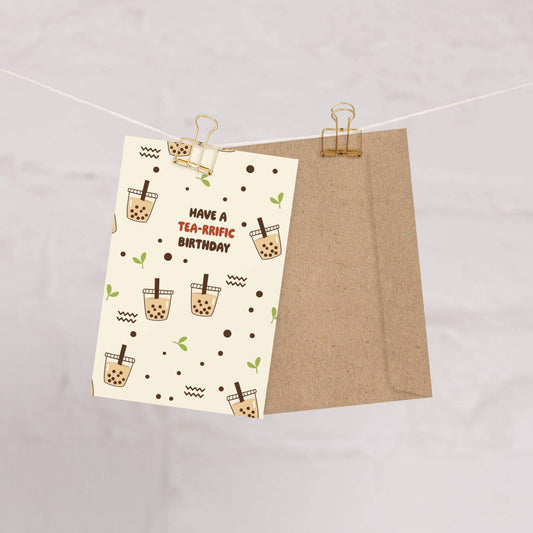 Tea-rrific Milk Tea Cute Birthday Card | Bubble Tapioca Pearl Greetings