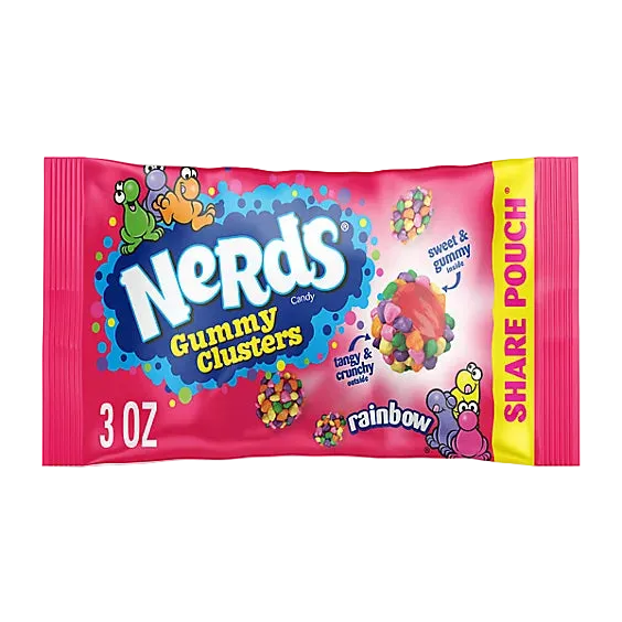 Nerds gummy clusters candy package on a white background