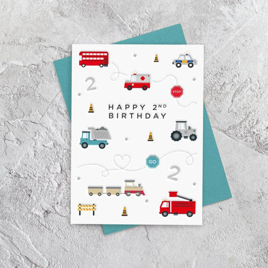 Age 2 Toy Cars (Birthday) Letterpress Style Card