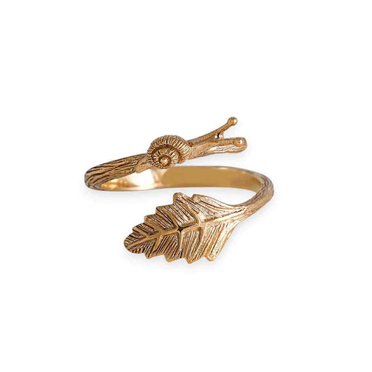 Sterling Silver or Bronze Adjustable Snail and Leaf Ring