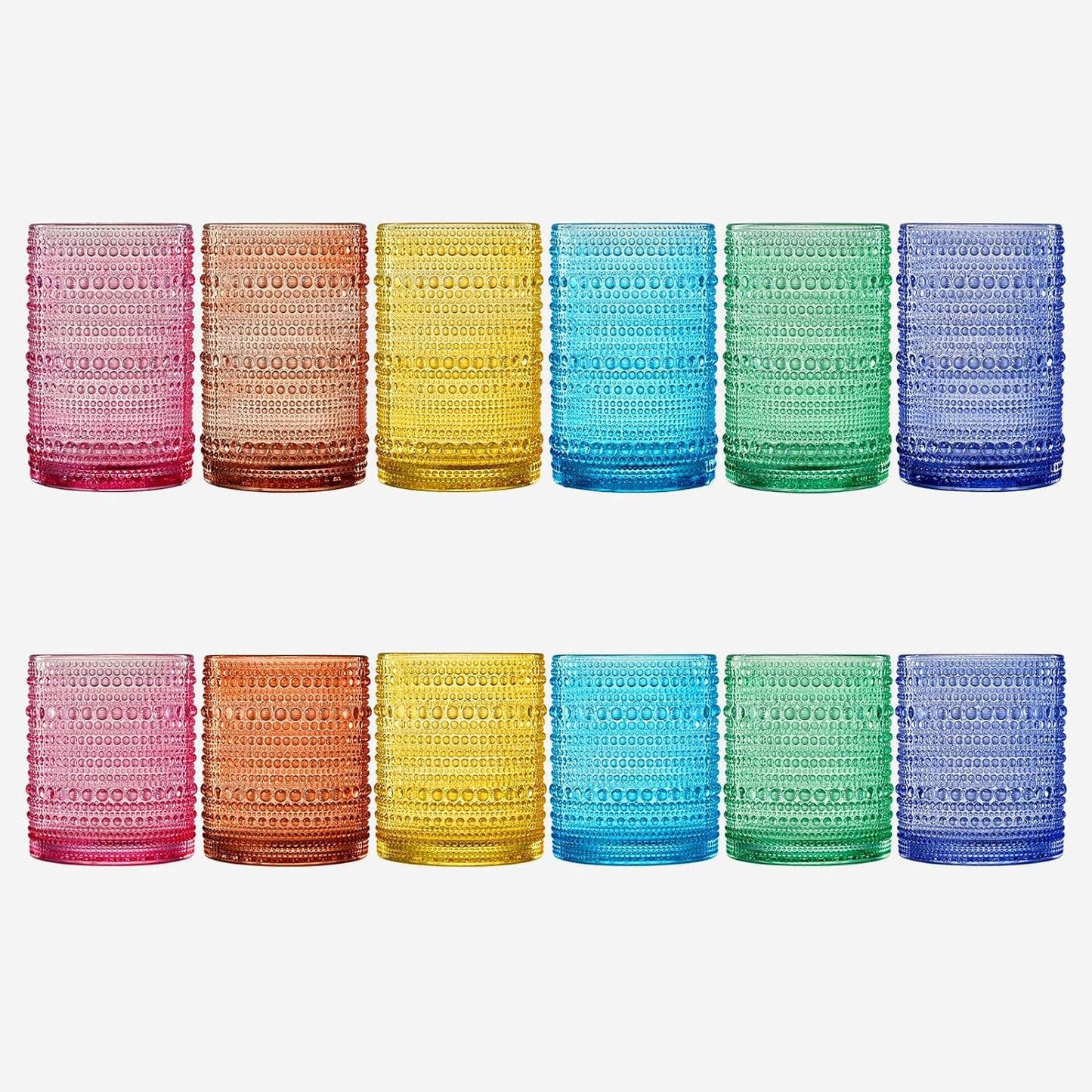Hobnail Drinking Glasses Colored Beaded Drinking Set of 12