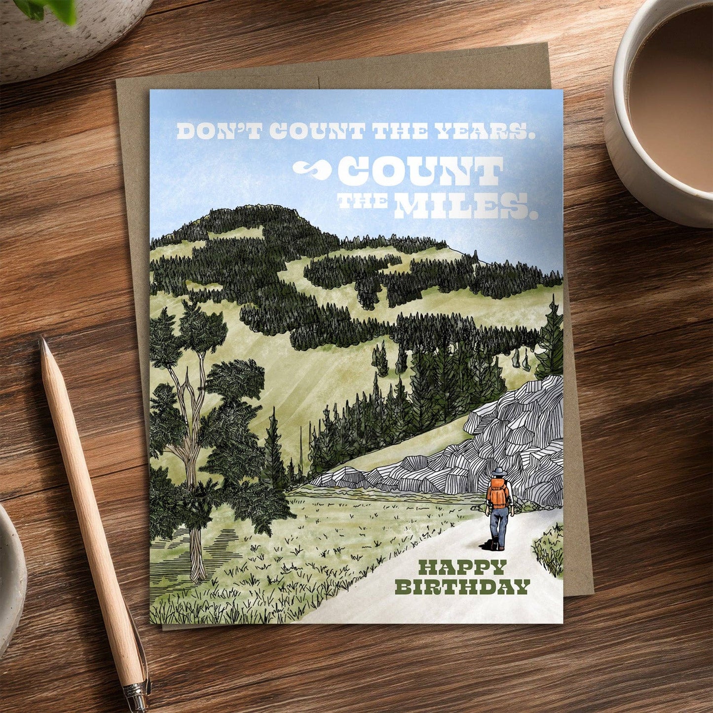 Count the Miles - Recycled Birthday Card for Hikers