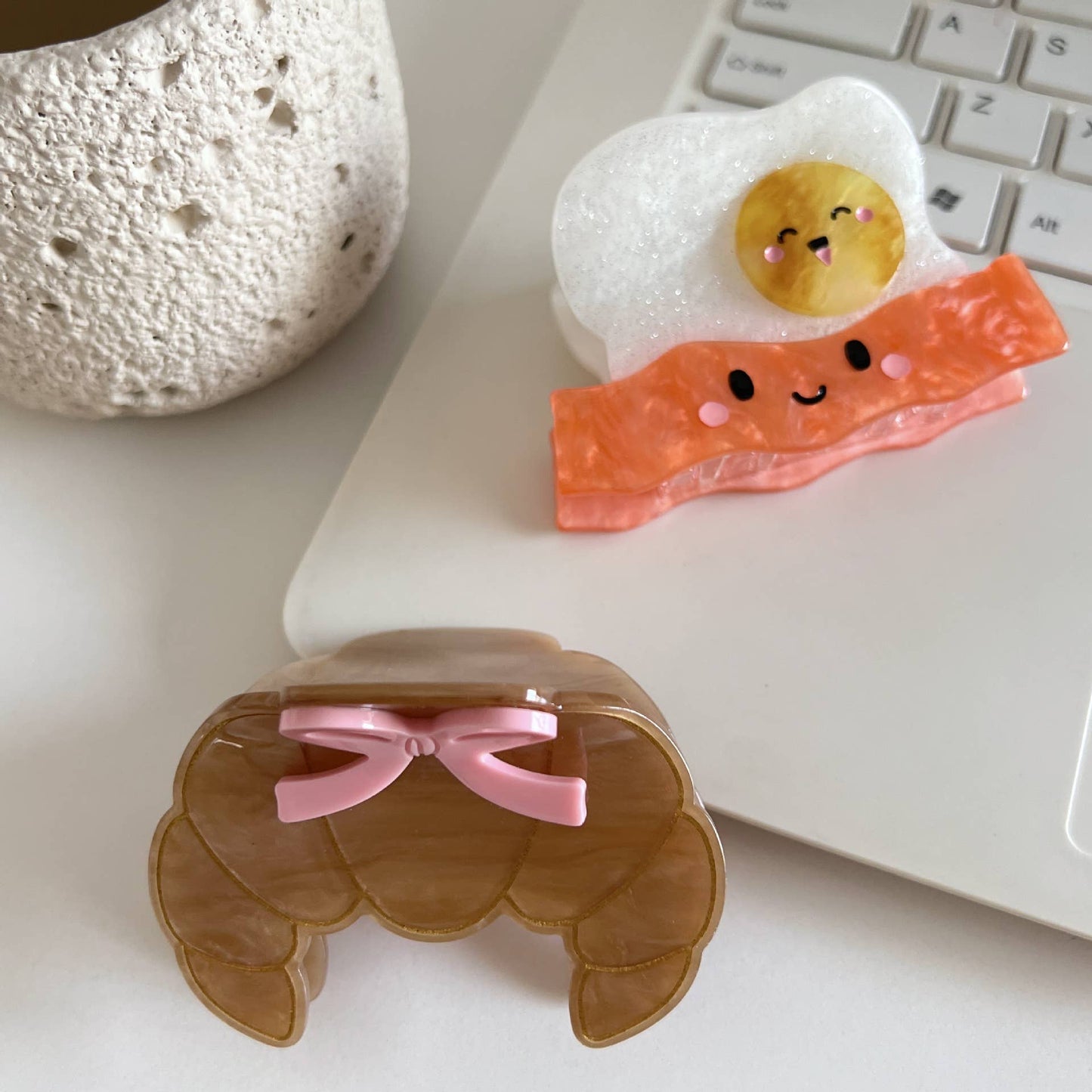 Cute Smiley Sushi Hair Claw, Bow Croissant Hair Clip