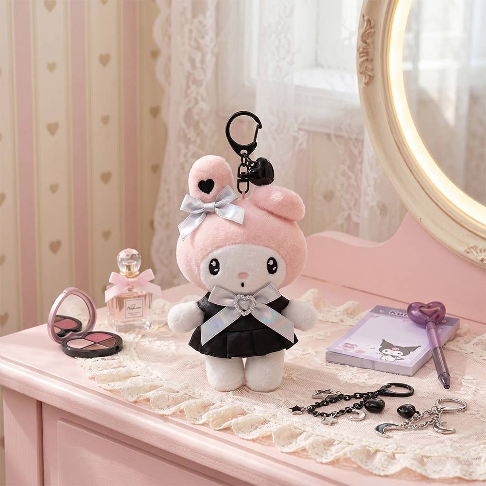 New Limited- Sanrio Black Heart Ribbon Plush Keyring