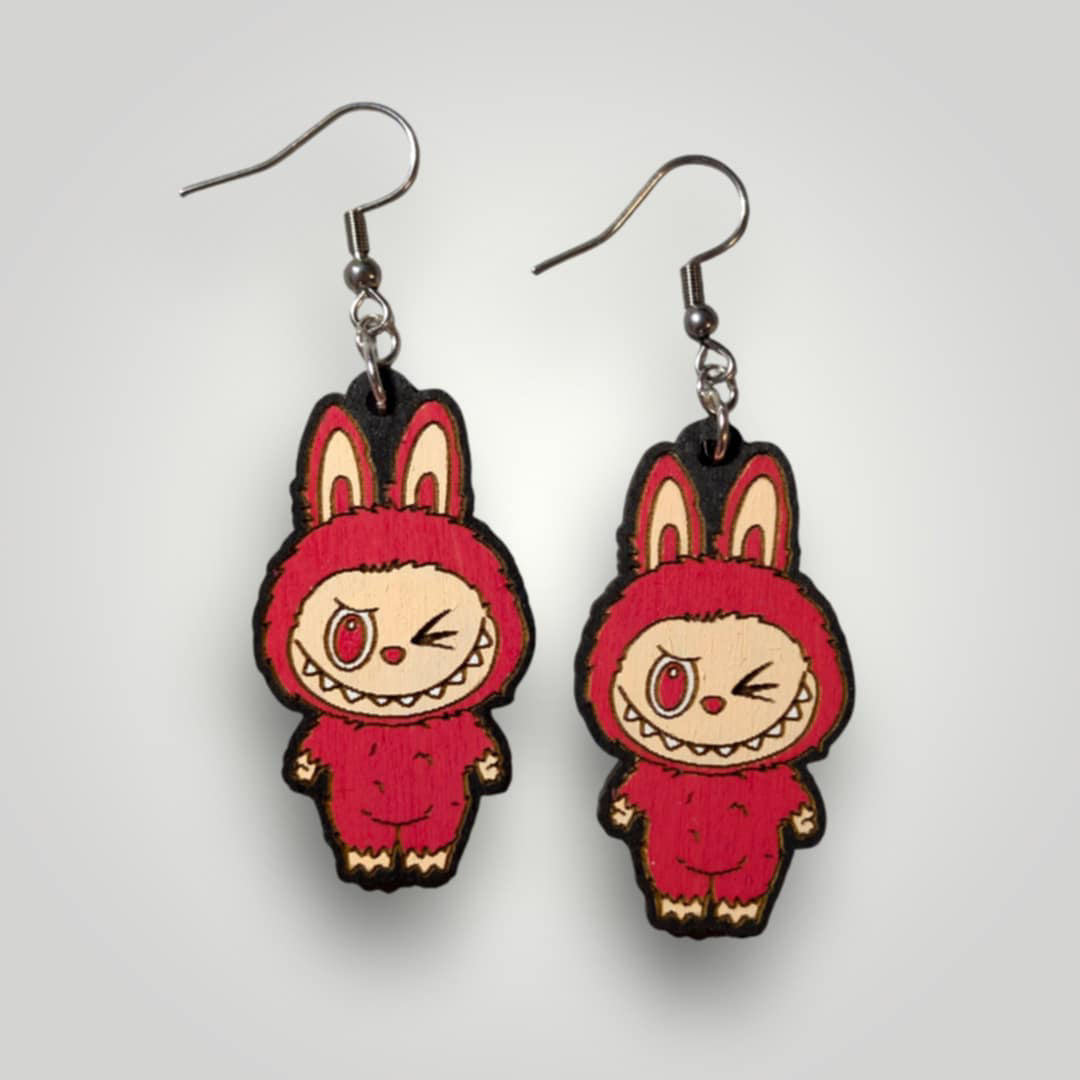 Labubu Monsters Hand Painted Wood Earrings