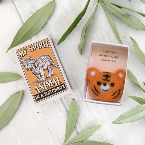 Wool Felt Tiger Spirit Animal in A Matchbox - Front & Company: Gift Store