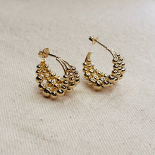 Load image into Gallery viewer, 18k Gold Filled Triple Line Beaded C Hoop Earrings
