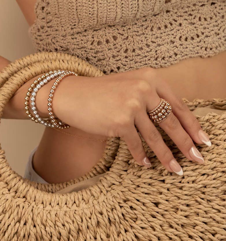 Gold Beads Bracelets- 14K Gold Steel Bead Stretch Bracelets