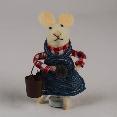 Felt Mouse In Denim Apron With Bucket - Front & Company: Gift Store