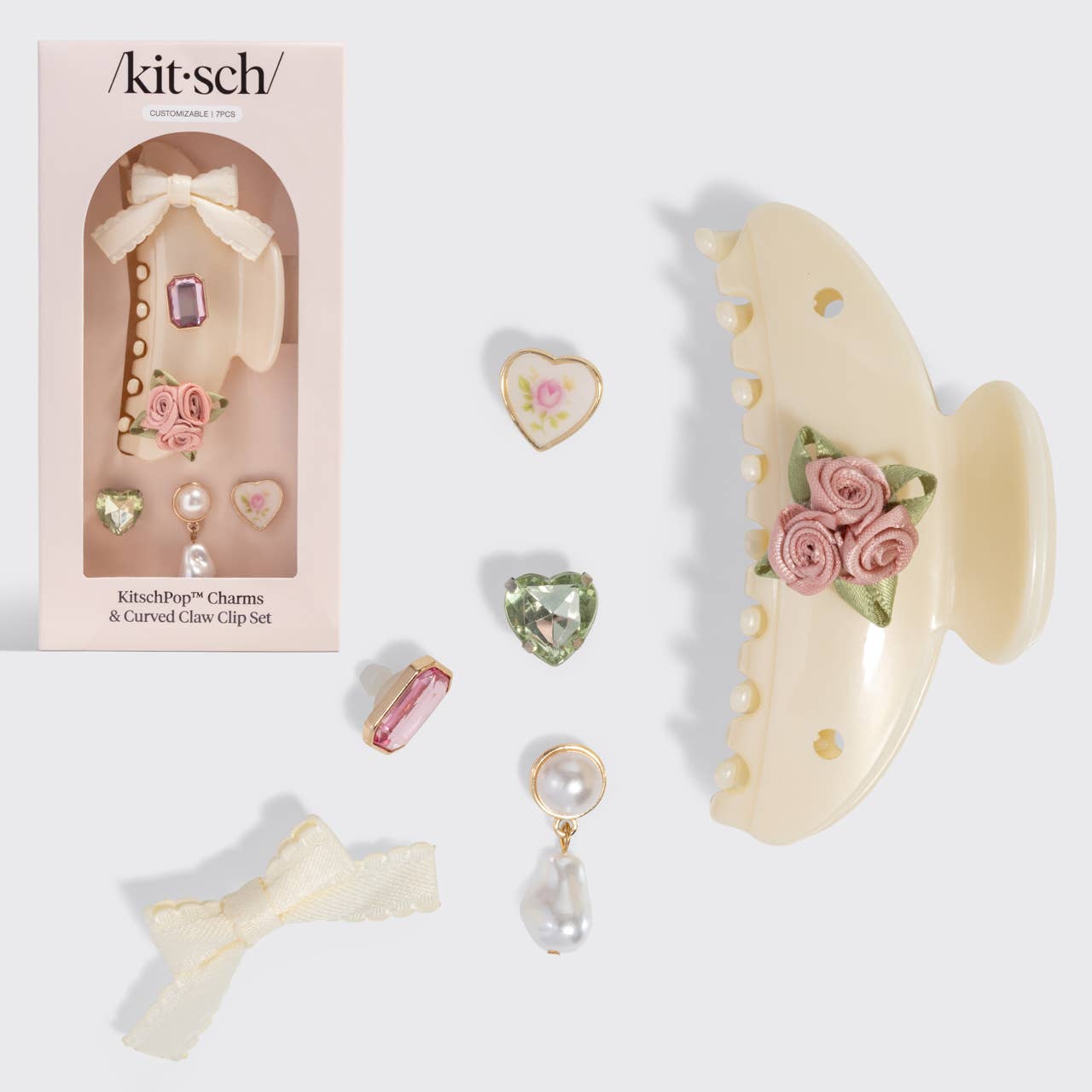 KitschPopCurved Claw Clip 7pc Set Vintage- Pearlized Cream