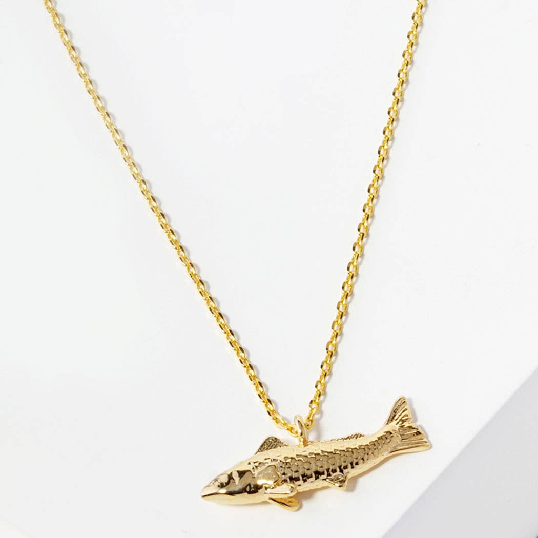 18K Gold White Gold Dipped Fish Necklace