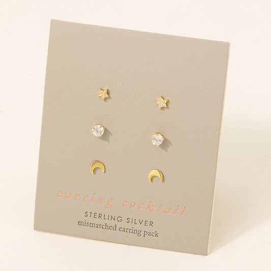 Sterling Silver 3 Piece Stud Earrings Set