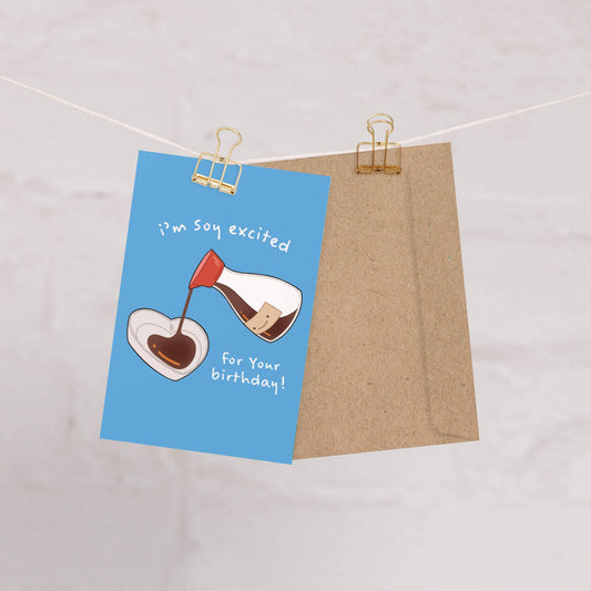 Soy Excited Cute Birthday Cards | Asian Sauce Food Snacks Greeting