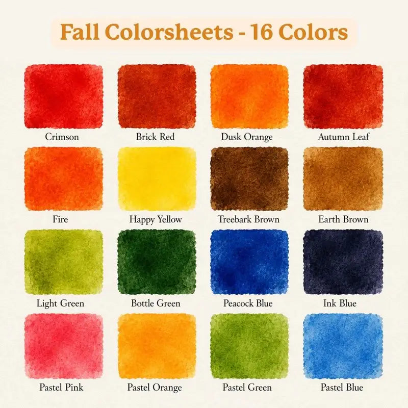 Autumn/Fall Colorsheets | Watercolor Set | Travel Paint