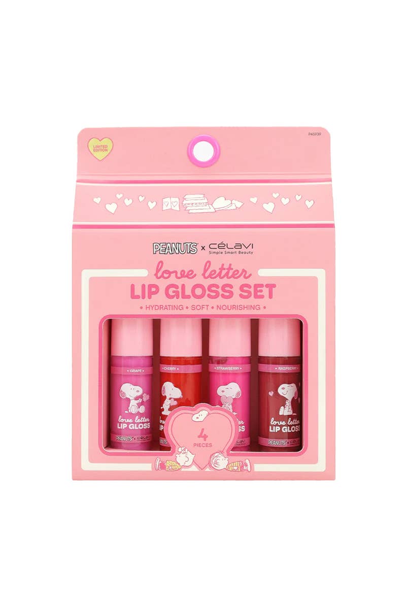 Celavi P45939 Peanuts 4pc Love Letters Lip Gloss