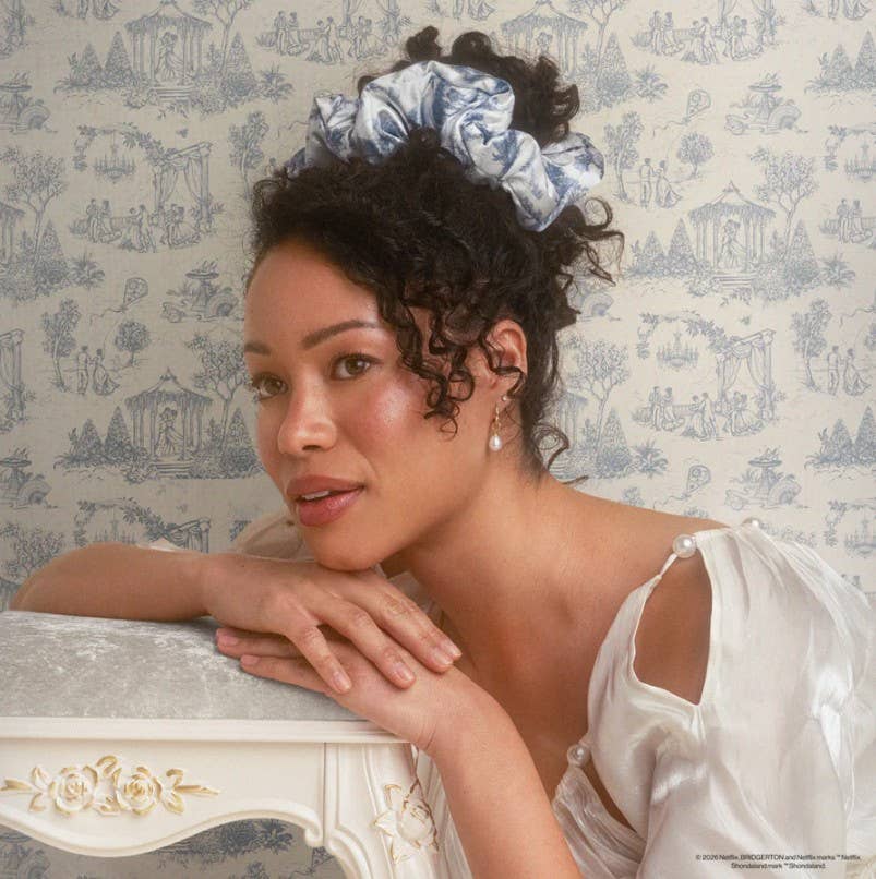 Bridgerton x Kitsch Satin Pillow Scrunchies in Toile in Bloom