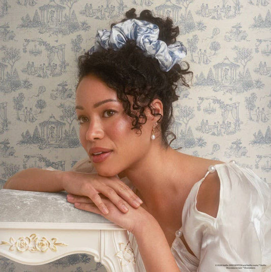Bridgerton x Kitsch Satin Pillow Scrunchies in Toile in Bloom