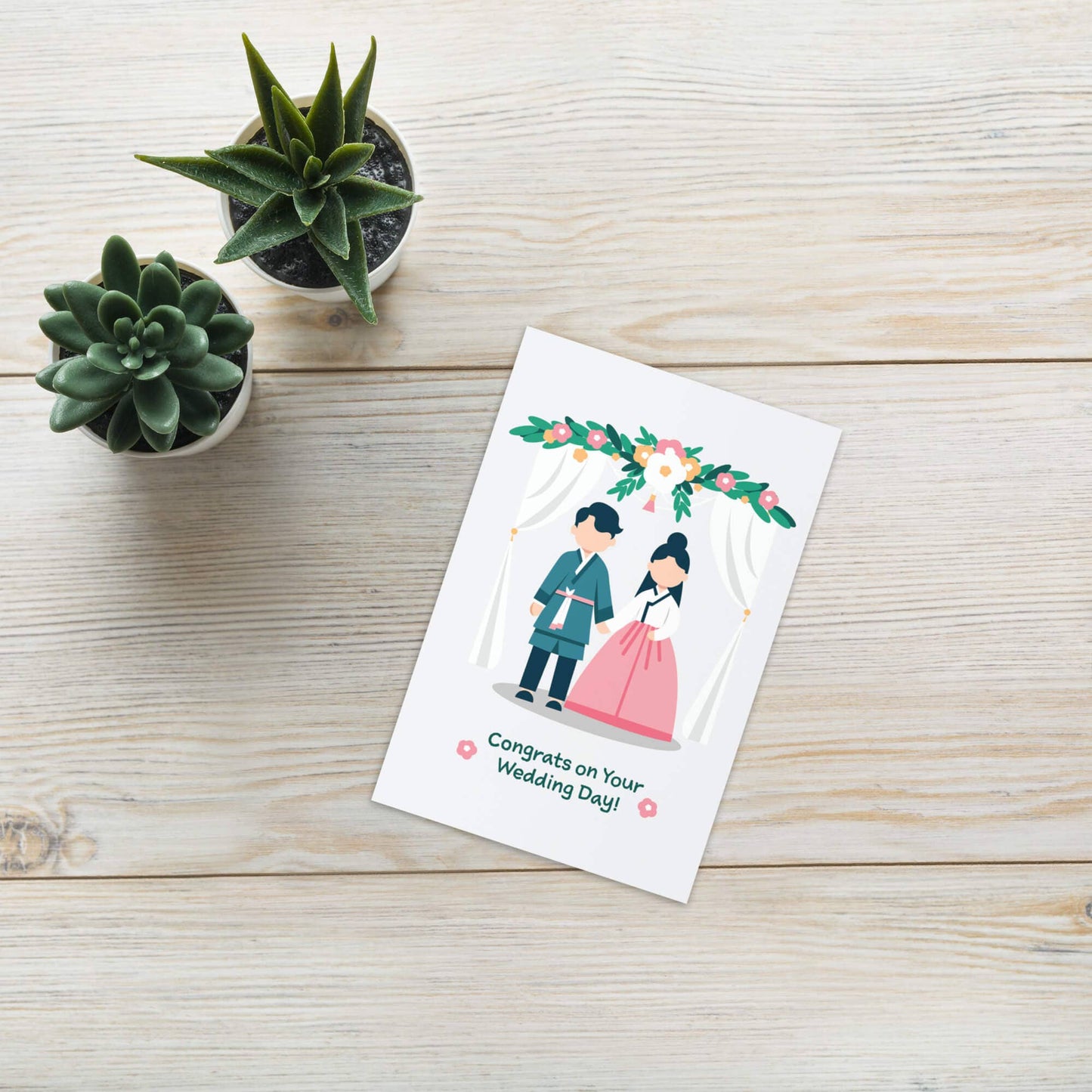 Korean Couple Asian Wedding Cards | Hanbok Floral Greeting Love Newlyweds