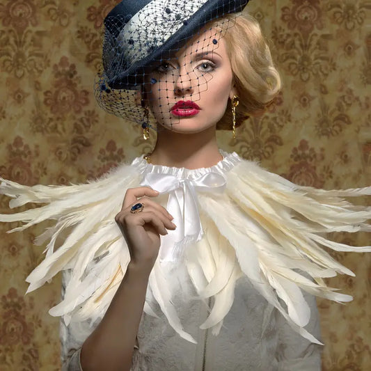 Chicken Feather Shrug Shawl Collar Gothic Victorian Feather Shawl Black or white