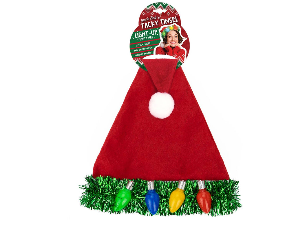 Uncle Bob's Tacky Tinsel Light-Up Santa Hat