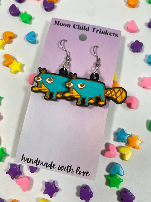 Cartoon Platypus Earrings  Handmade Fandom Jewelry