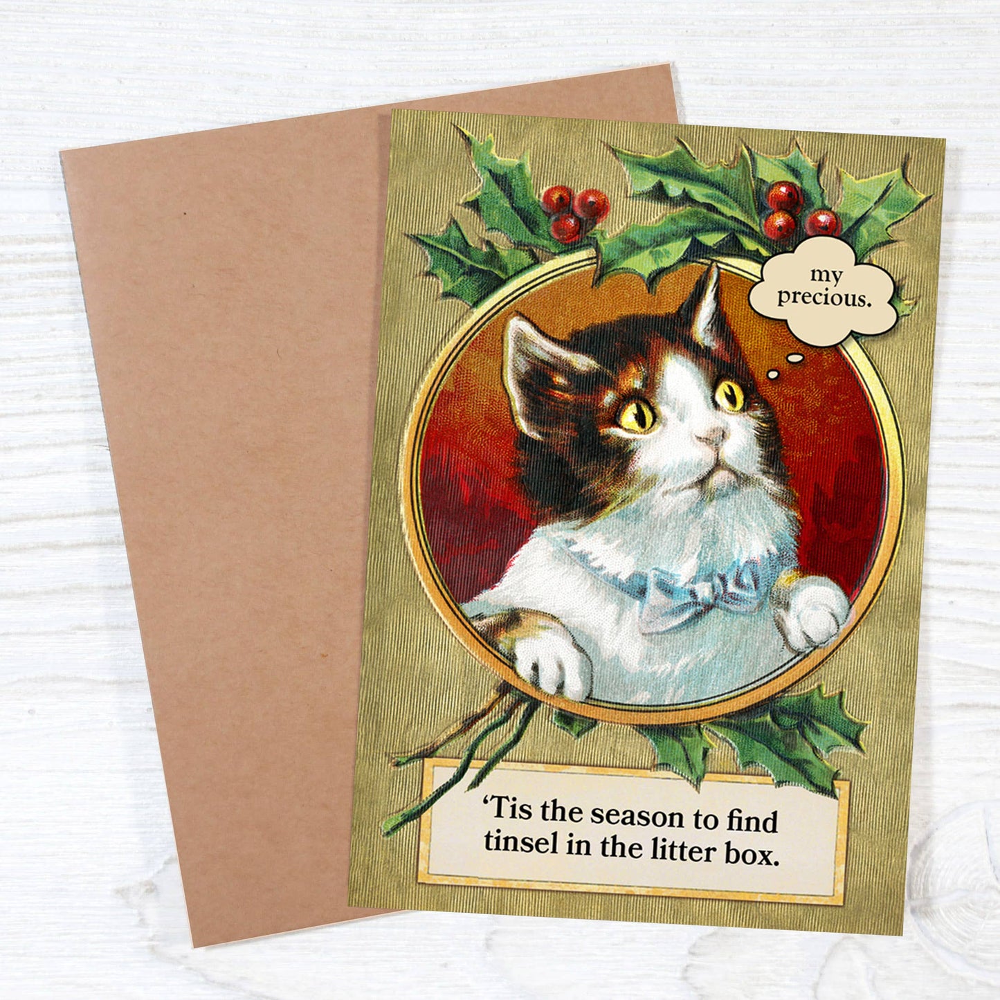 Cat Lover Christmas Card - Tinsel in the Litter Box Season