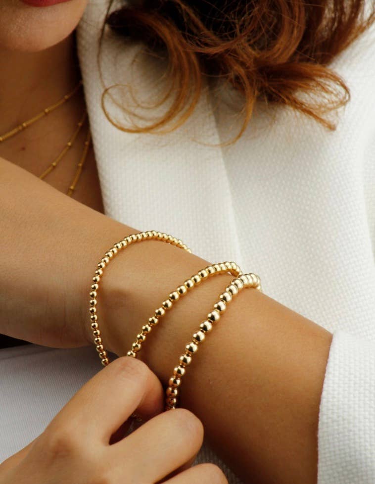 Gold Beads Bracelets- 14K Gold Steel Bead Stretch Bracelets