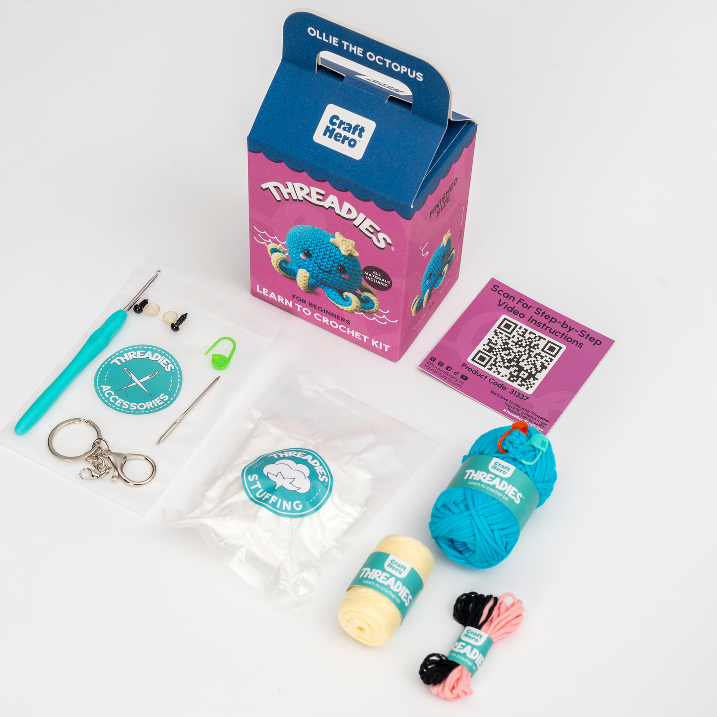 Craft Hero Threadies - Crochet Learning Kit - Ollie the Octopus