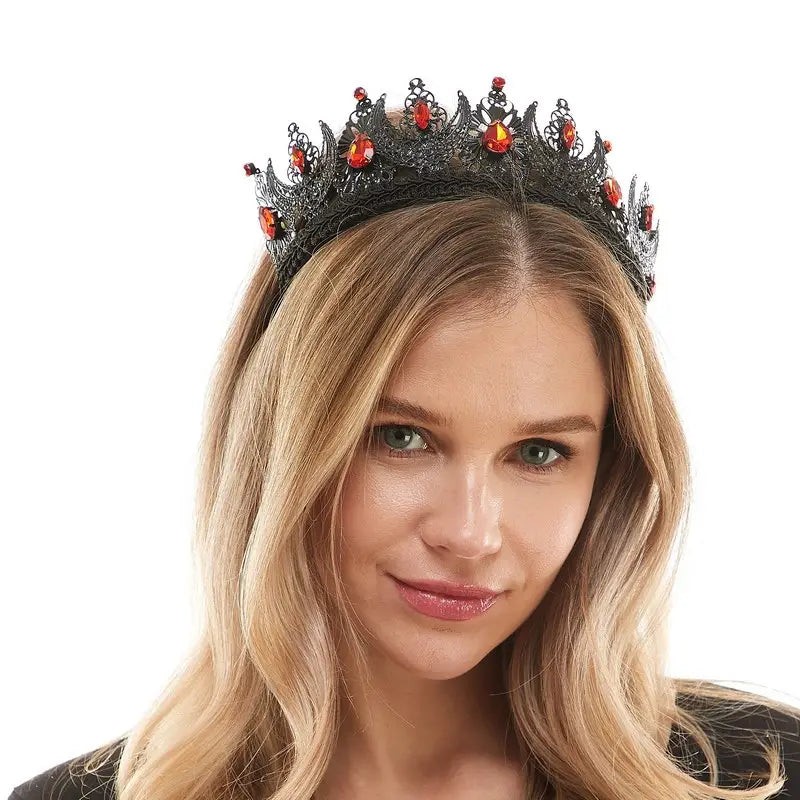 Black Crown Headband with Red Gems