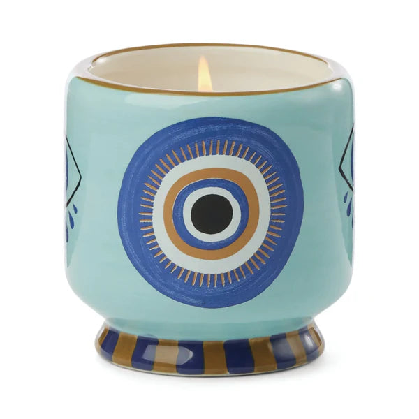 A Dopo 8 oz Handpainted "Eye" Ceramic Candle - incense & Smoke
