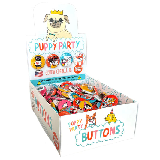 Metal Buttons : 1" Puppy Party Button Box by Gemma Correll