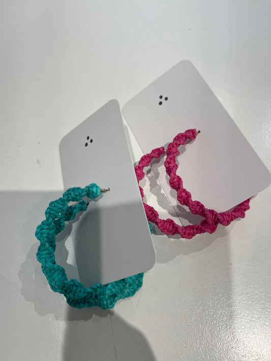 Braided Hoop Earring Fuschia or Green