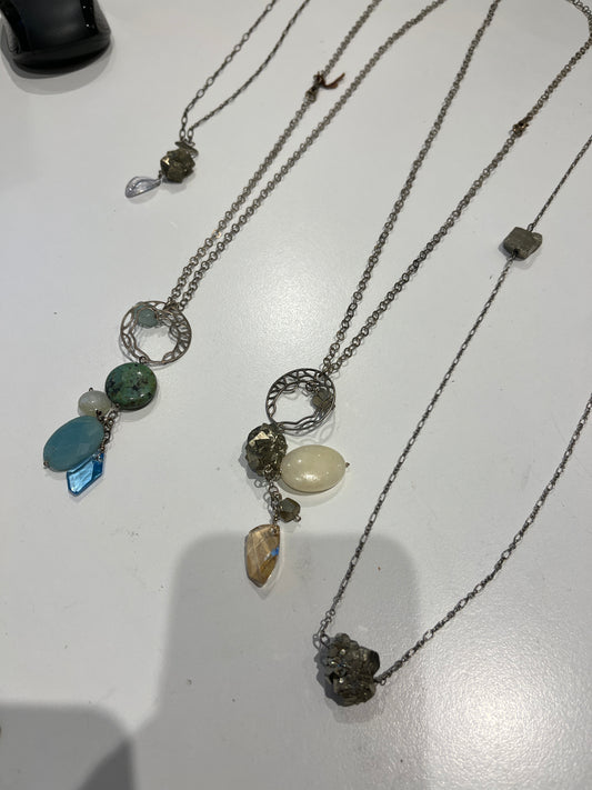 Necklaces with Assorted Gemstones Silver Chain