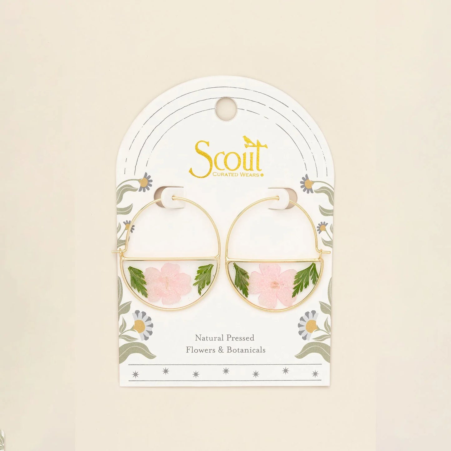 Pressed Flower Hoop Earring Pink Cherry Blossom/Gold