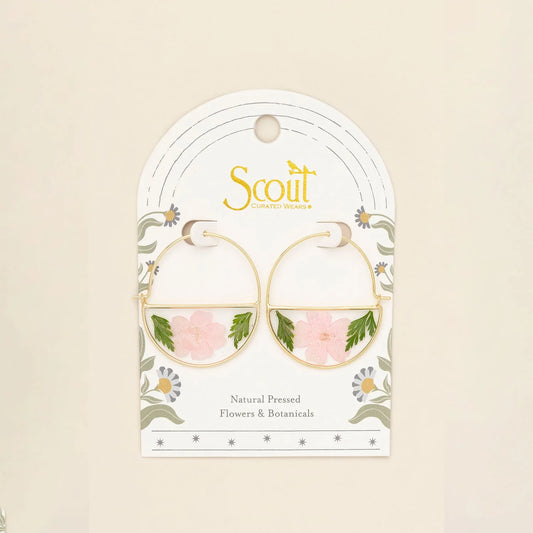 Pressed Flower Hoop Earring Pink Cherry Blossom/Gold