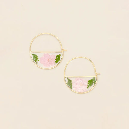 Pressed Flower Hoop Earring Pink Cherry Blossom/Gold