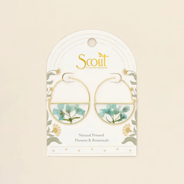 Pressed Flower Hoop Earring Blue Baby's Breath/Gold