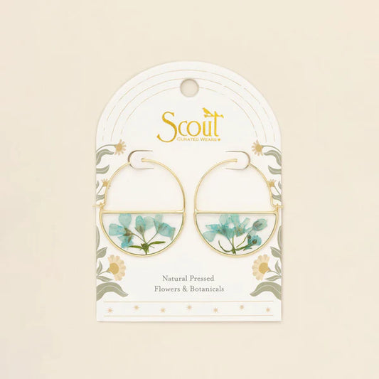 Pressed Flower Hoop Earring Blue Baby's Breath/Gold