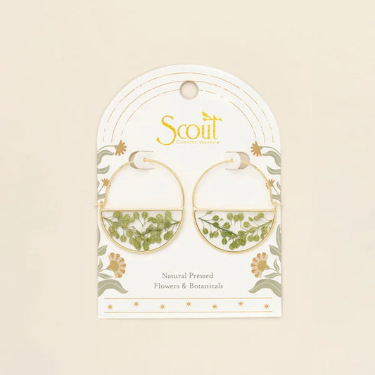 Pressed Flower Hoop Earring Green Peppergrass/Gold