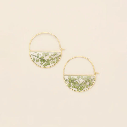 Pressed Flower Hoop Earring Green Peppergrass/Gold