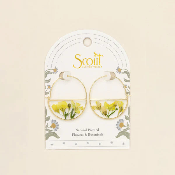 Pressed Flower Hoop Earring Yellow Baby'S Breath/Gold