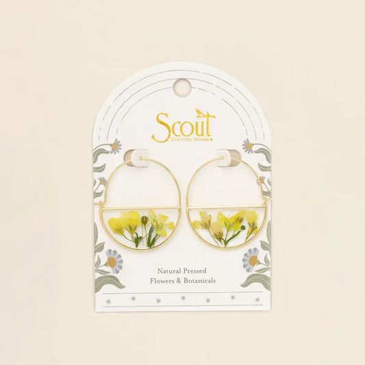 Pressed Flower Hoop Earring Yellow Baby'S Breath/Gold