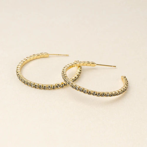 Sparkle & Shine Sm Rhinestone Hoop Earring - Greige/Gold - Front & Company: Gift Store