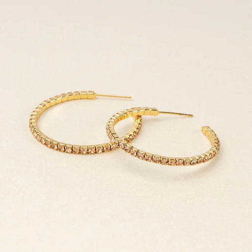 Sparkle & Shine Sm Rhinestone Hoop Earring - Champagne/Gold - Front & Company: Gift Store