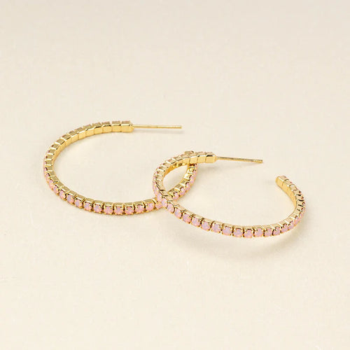 Sparkle & Shine Sm Rhinestone Hoop Earring - Rose Water Opal/Gold - Front & Company: Gift Store